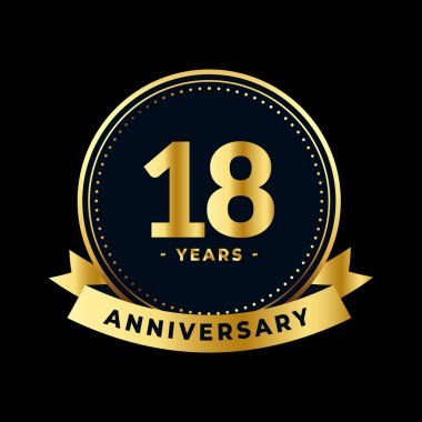 Eighteen Years Anniversary Gold and Black Isolated Vector clipart