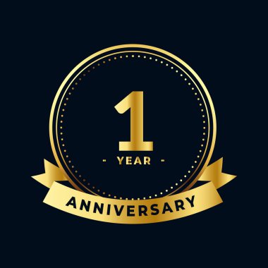 Birinci Yıl Yıldönümü Kutlaması Altın ve Siyah İzole Vektör