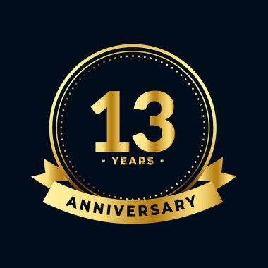 13 Yıl Yıldönümü Altın ve Siyah İzole Vektör