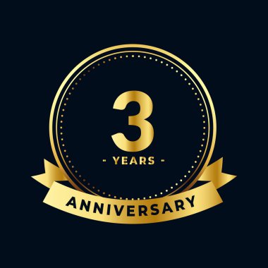 Üç Yıl Yıldönümü Kutlaması Altın ve Siyah İzole Vektör