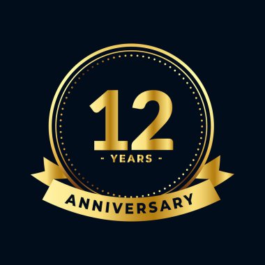 12 Yıl Yıldönümü Altın ve Siyah İzole Vektör