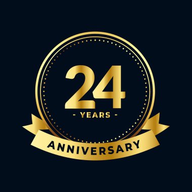 24 Yıl Yıldönümü Altın ve Siyah İzole Vektör