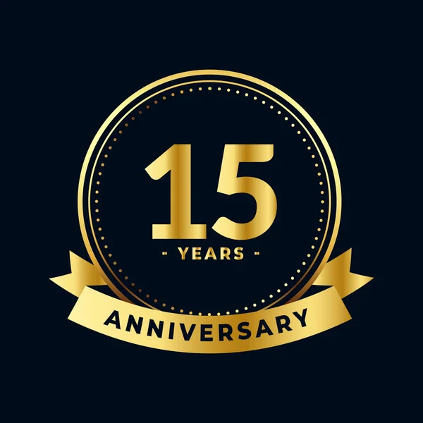 Fifteen Years Anniversary Celebration Gold Black Isolated Vector — Stock Vector