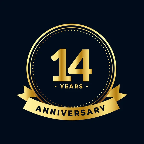 Fourteen Years Anniversary Gold Black Isolated Vector — Stock Vector