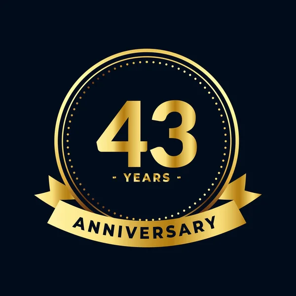 Forty Three Years Anniversary Gold Black Isolated Vector — Stock Vector