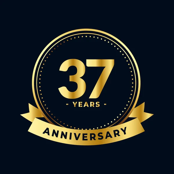 Thirty Seven Years Anniversary Gold Black Isolated Vector — Stock Vector