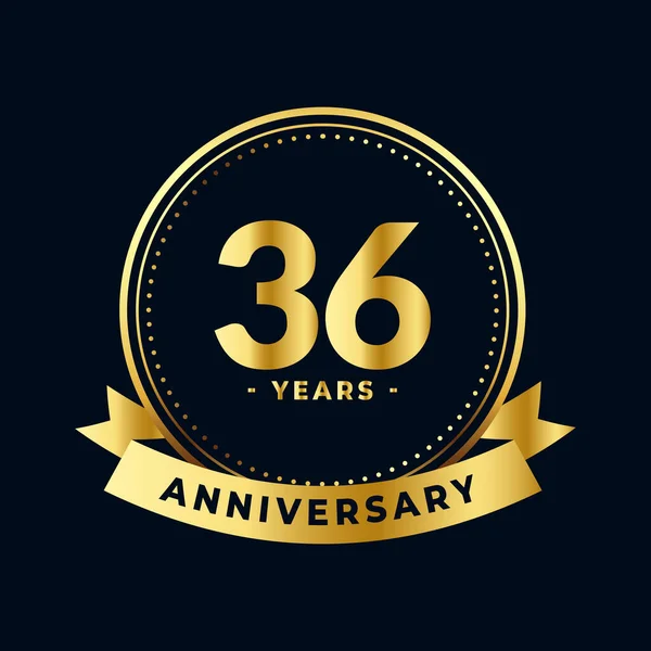 Thirty Six Years Anniversary Gold Black Isolated Vector — Stock Vector