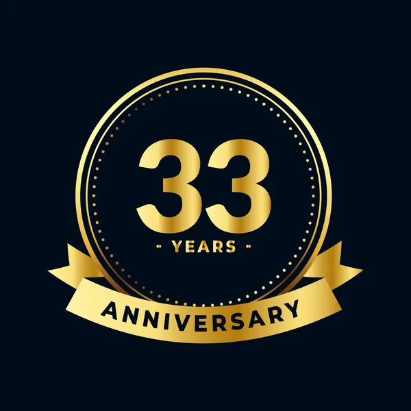 Thirty Three Years Anniversary Gold Black Isolated Vector — Stock Vector