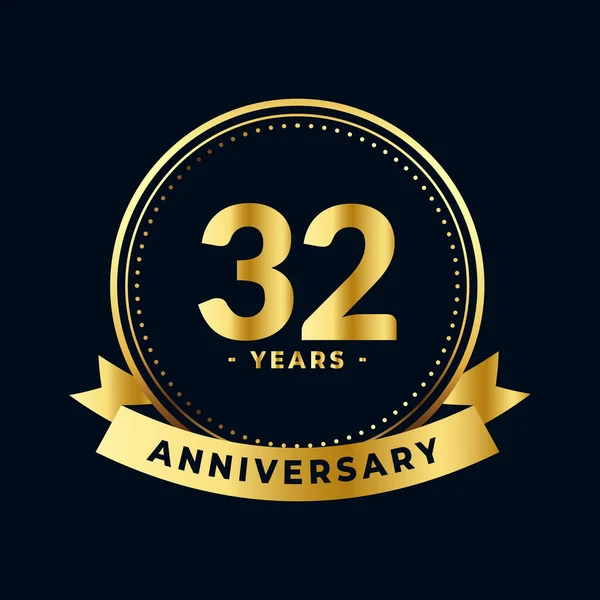 Thirty Two Years Anniversary Gold Black Isolated Vector — Stock Vector