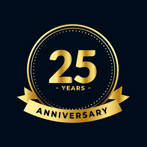 Twenty Five Years Anniversary Celebration Gold Black Isolated Vector — Stock Vector