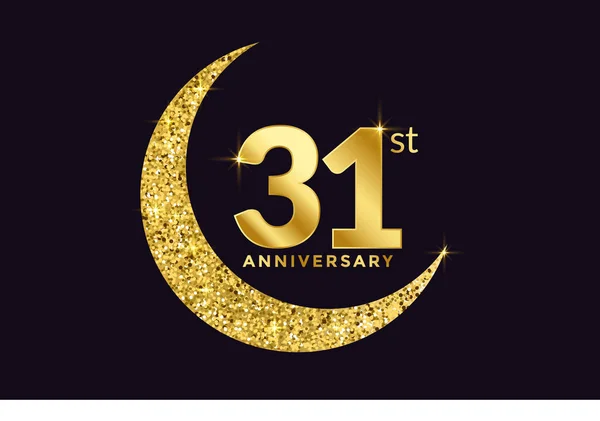 stock vector Thirty One Years Anniversary Celebration Golden Emblem in Black Background. Number 4 Luxury Style Banner Isolated Vector