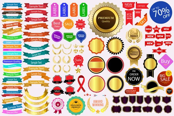 Försäljning Och Reklammärken Premium Kvalitet Bästa Val Golden Labels Färgglada Stockillustration