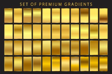 Altın Metalik Gradyanlar. Premium Altın Örnekleri Koleksiyon Düz Vektörü