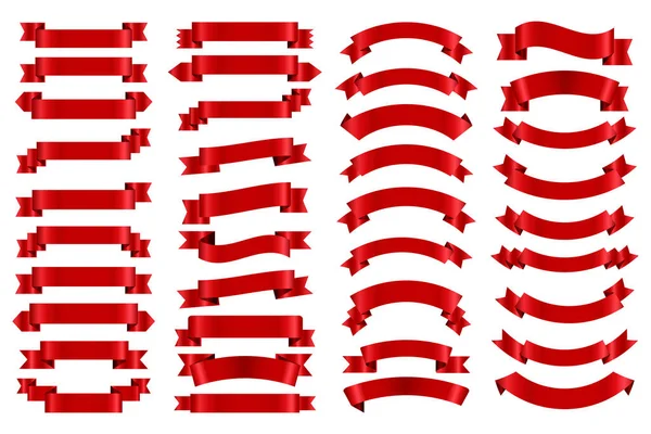 Collezione Red Ribbon Flat Vector Banner Nastro Ondulante Set Vettoriale Illustrazioni Stock Royalty Free