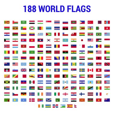 188 Dünya Ulusal Bayrak Koleksiyonu Düz Vektör