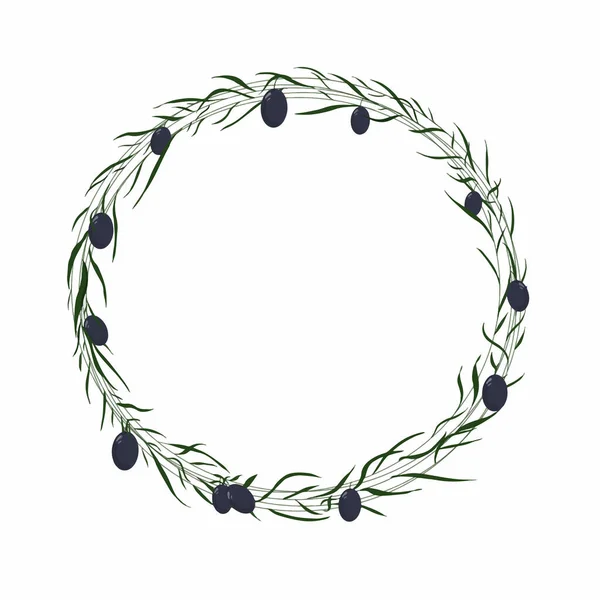Blumiger Rahmen Mit Dunklen Oliven Und Blättern — Stockvektor