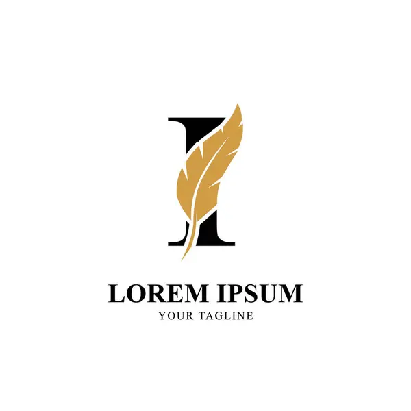 Birinci Düz Harf Logosu, Tüy Silueti ile birleştirilmiş. Zarif Monogram Vektör Logosu Tasarımı.