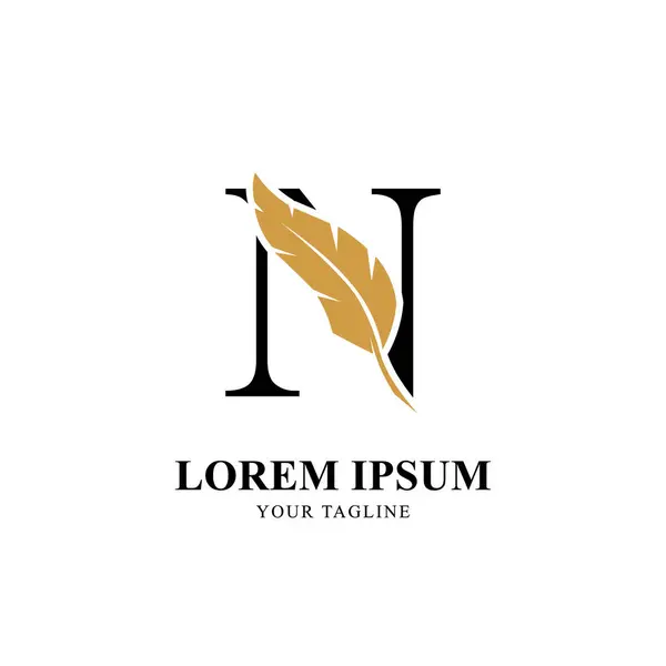 Düz Harfli N Logosu, Tüy Silueti ile birleştirilmiş. Zarif Monogram Vektör Logosu Tasarımı.