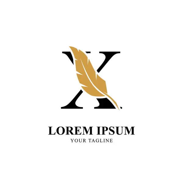 Düz Baş harfli X logosu, Tüy Silueti ile birleştirilmiş. Zarif Monogram Vektör Logosu Tasarımı.