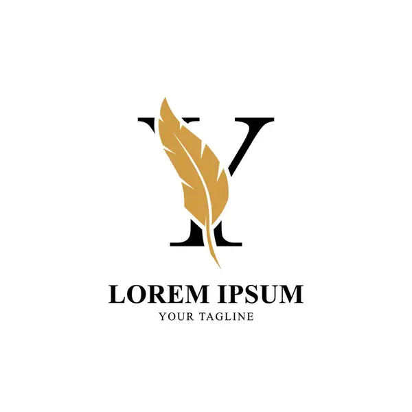 Y harfinin düz baş harfi tüy silueti ile birleştirilmiş. Zarif Monogram Vektör Logosu Tasarımı.