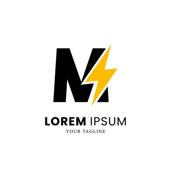 Düz Baş harfli M Logosu Şimşek işareti Şimşek Bolt simgesi, Elektrik Bolt Mektubu, Volt Logosu