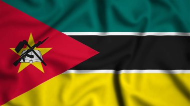 Rüzgarın arka planında dalgalanan Mozambik bayrağı, ipek