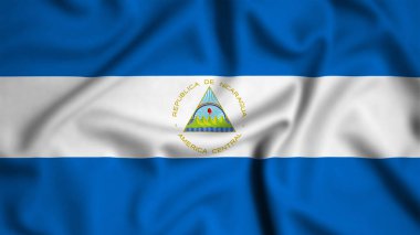 Nikaragua bayrağı rüzgarın arka planında sallanıyor. Resim, ipek