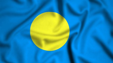 Rüzgarın arka planında dalgalanan Palau bayrağı, ipek