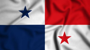 Rüzgarın arka planında dalgalanan panama bayrağı, ipek