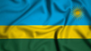 Ruanda bayrağı rüzgarın arka planında sallanıyor. Resim, ipek.