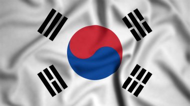 Güney Kore bayrağı rüzgarın arka planında sallanıyor. Resim, ipek.