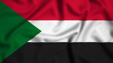 Rüzgarın arka planında dalgalanan Sudan bayrağı, ipek