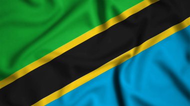 Tanzanya bayrağı rüzgarın arka planında sallanıyor resim, ipek