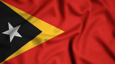 Rüzgarın arka planında sallanan Timor Leste bayrağı, ipek