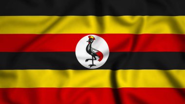 Rüzgarın arka planında dalgalanan Uganda bayrağı, ipek