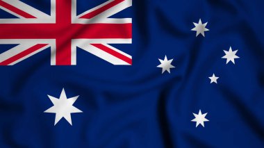 Avustralya bayrağı rüzgarın arka planında sallanıyor. Resim, ipek