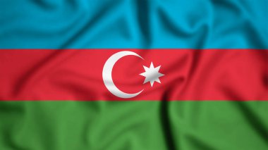 Azerbaycan bayrağı rüzgarın arka planında sallanıyor. Resim, ipek