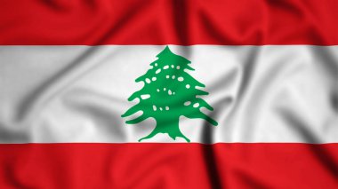 Lübnan bayrağı rüzgarın arka planında dalgalanıyor resim, ipek