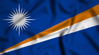 Marshall Adaları bayrağı rüzgarın arka planında sallanıyor. Resim, ipek