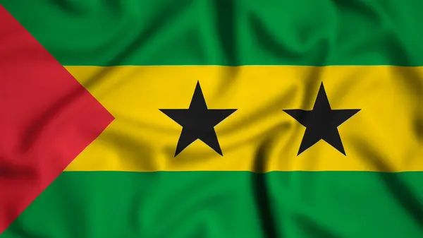 Sao Tome ve Principe bayrağı rüzgarın arka planında sallanıyor resim, ipek