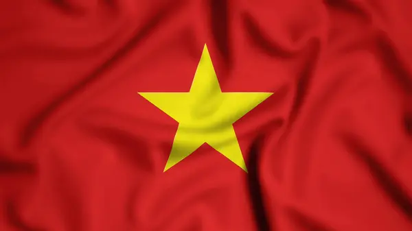 Vietnam bayrağı rüzgarda sallanıyor. Resim, ipek.