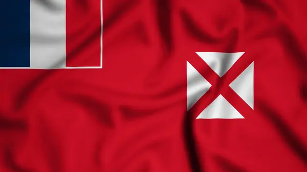 Wallis ve Futuna bayrağı rüzgarın arka planında sallanıyor. Resim, ipek