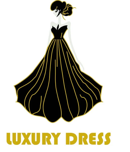 这是一个为时尚品牌 服装店和精品店设计的豪华服装标志模板 标志上有精美而精致的金黄色和黑色服装轮廓 — 图库矢量图片