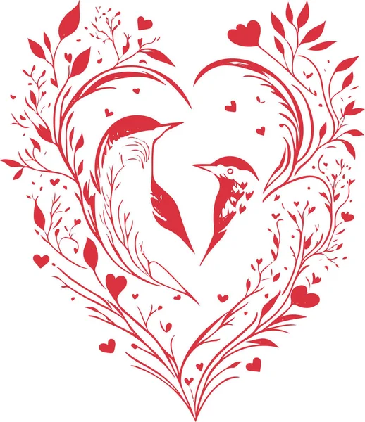 Valentine Bird Heart Shape Illustration Vector File Charming Romantic Design — Stock Vector