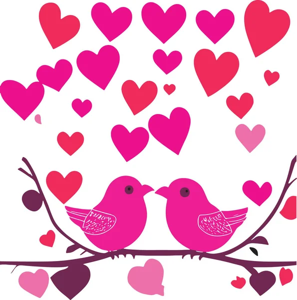 Two Birds Love Hearts Valentine Illustration Vector File Design Encantador — Vetor de Stock