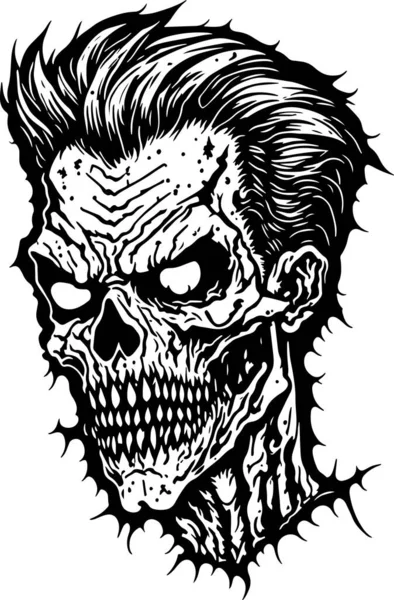 Zombie Head Halloween Style Vector Contorno Negro — Vector de stock