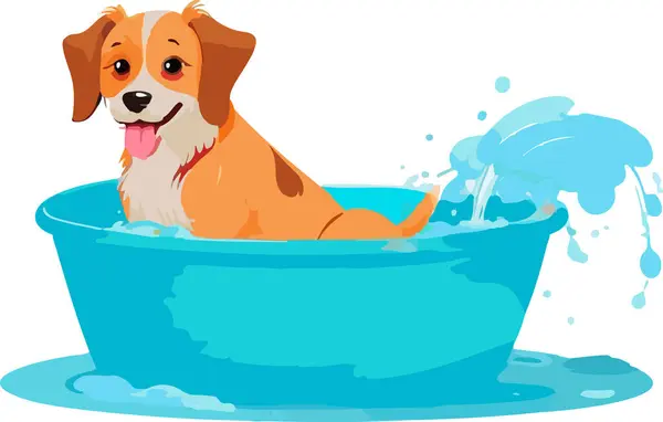 Mutlu Köpek Yıkama Çizim Vektörü