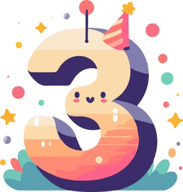 3 Numaralı Doğum günü Vektörü İllüstrasyonu