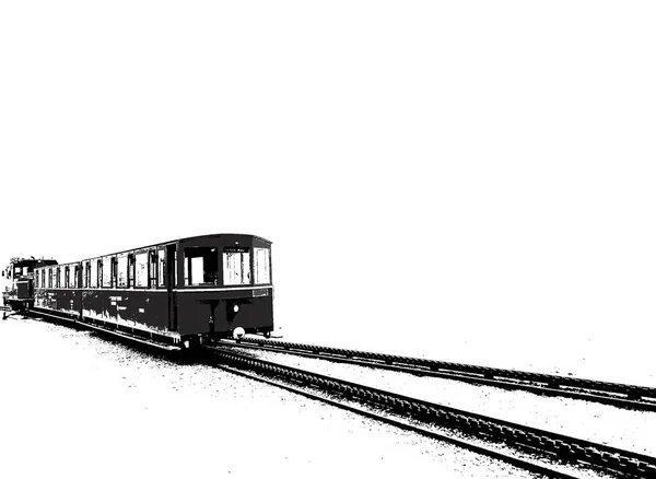 黑白涂鸦风格的复古火车和铁路线图解 卡通运输方式 — 图库照片
