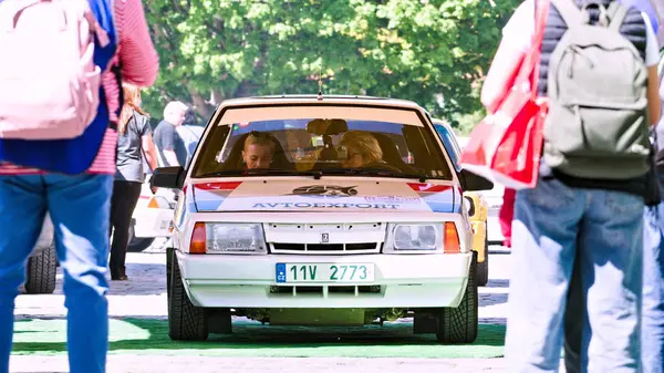 Praha Tsjekkia April 2024 Klassiske Biler Samles Praha Sovjetiske Racing – stockfoto